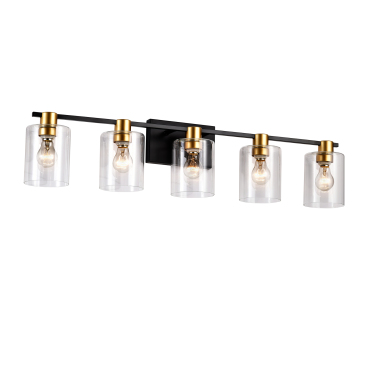 5-Light Matte Black + Matte Gold Color Bathroom Light Fixtures