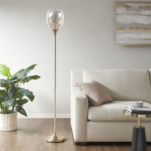 Metal Floor Lamp with Glass Cylinder Shade