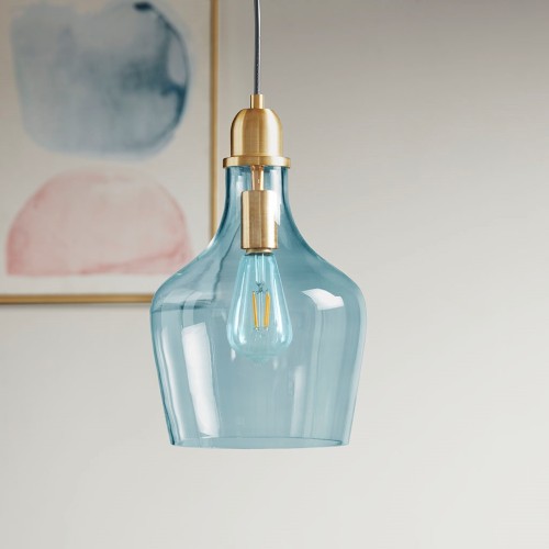 Auburn Bell Shaped Hanging Glass Pendant Light Gold/Blue Dia.9"