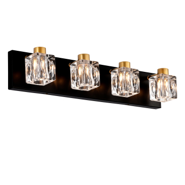 4-Light Matte Black + Gold Bathroom Light Fixtures